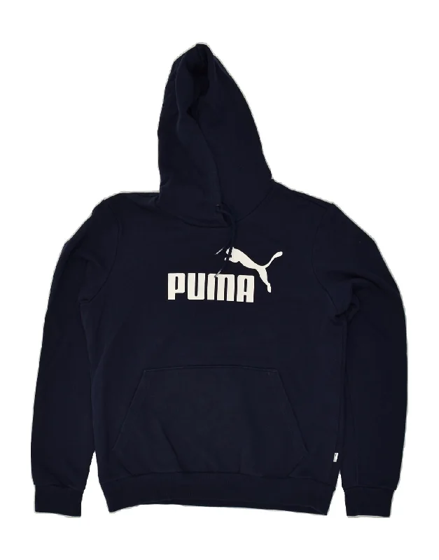 Limited Stock PUMA Womens Graphic Hoodie Jumper UK 14 Large  Navy Blue Polyester