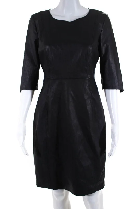 Sale Event Elie Tahari Women's Leather Suede 3/4 Sleeve Sheath Dress Navy