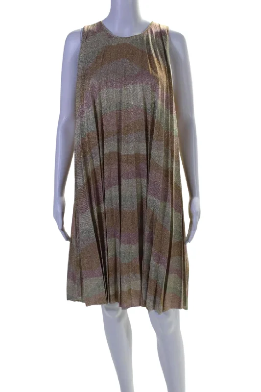 Instant Discount Christian Dior Womens Striped Accordion Pleat Dress Multi Colored
