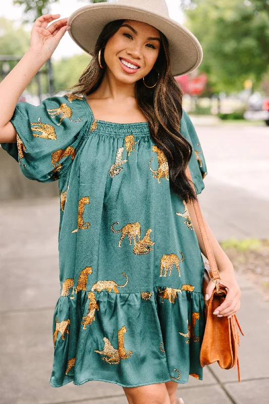 Unmissable Offer Ready For The Day Emerald Green Cheetah Print Dress