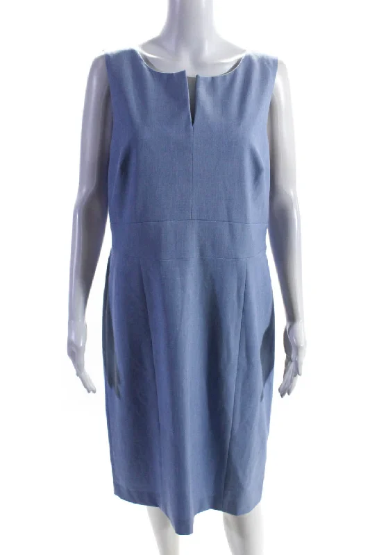 Weekend Deal Banana Republic Womens Y Neck Woven Sleeveless Sheath Dress Light Blue