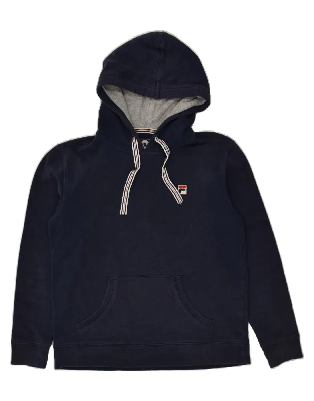Markdowns FILA Womens Hoodie Jumper UK 14 Medium Navy Blue Cotton