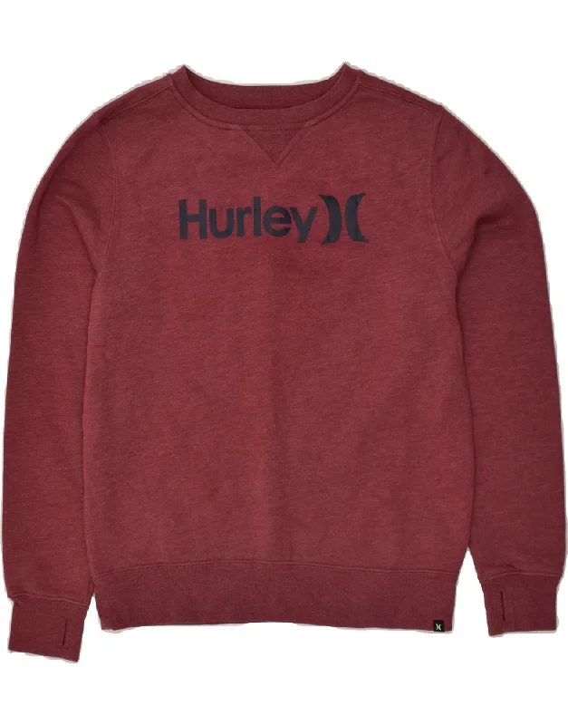 Deal Dash HURLEY Womens Graphic Sweatshirt Jumper UK 12 Medium Maroon Cotton