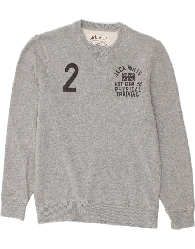 Weekend Deal JACK WILLS Womens Graphic Sweatshirt Jumper UK 14 Large Grey Cotton