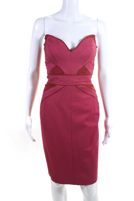 Shop and Save Zac Posen Womens Two-Toned Sweetheart Neckline Sleeveless Dress Pink