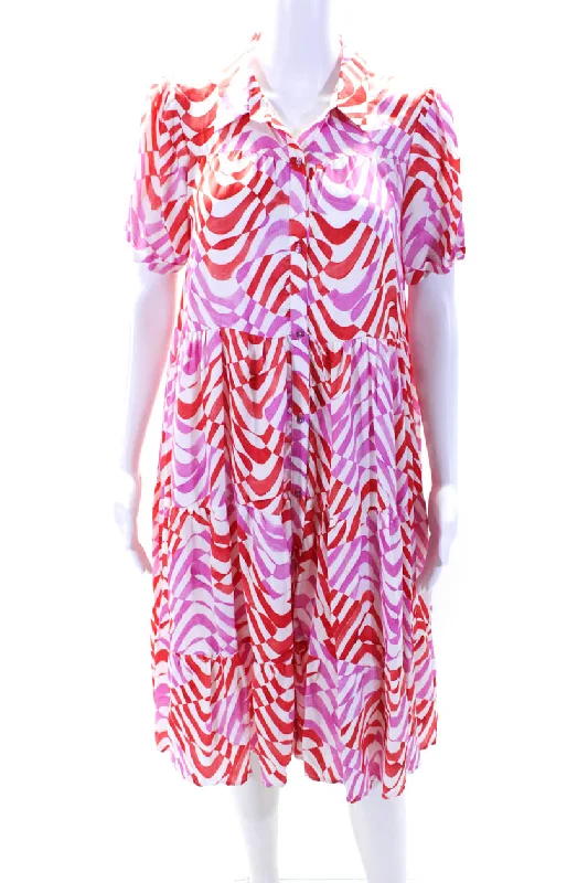 Huge Discounts Better Rich Womens Abstract Stripe Satin A Line Shirt Dress Pink Red