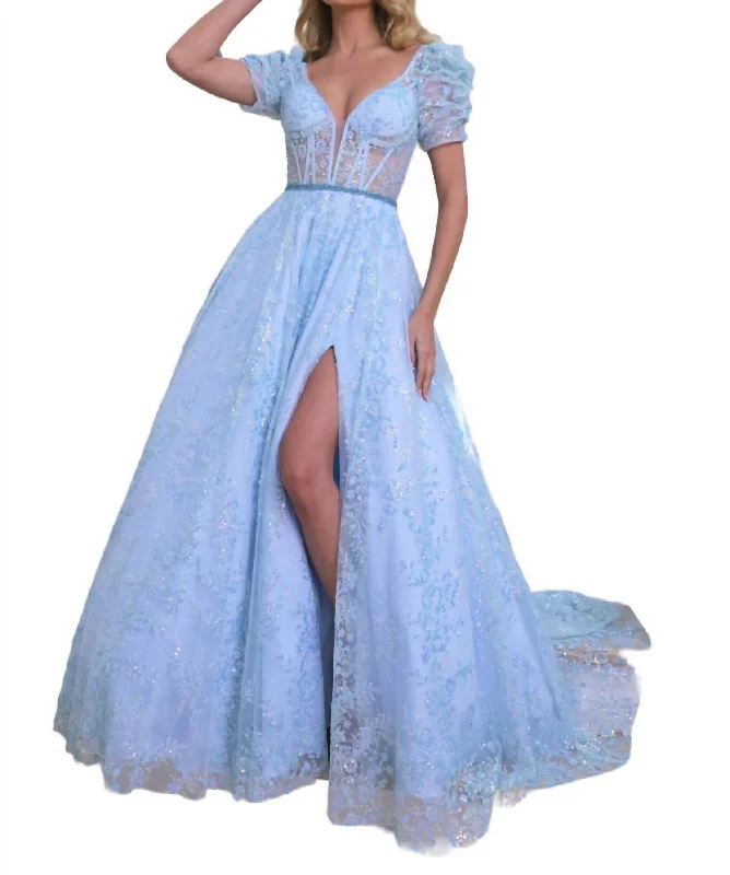 Big Savings Twinkling A-Line Gown In Light Blue