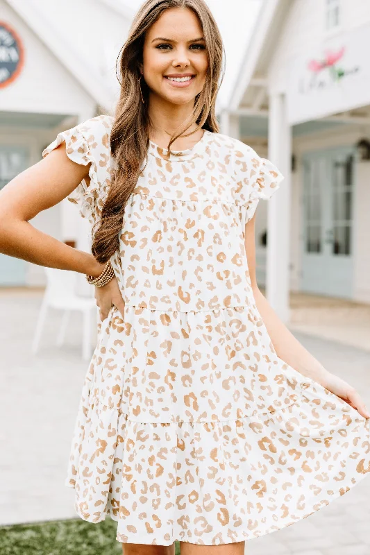 The Best Prices Talk About It Sand White Leopard Babydoll Dress