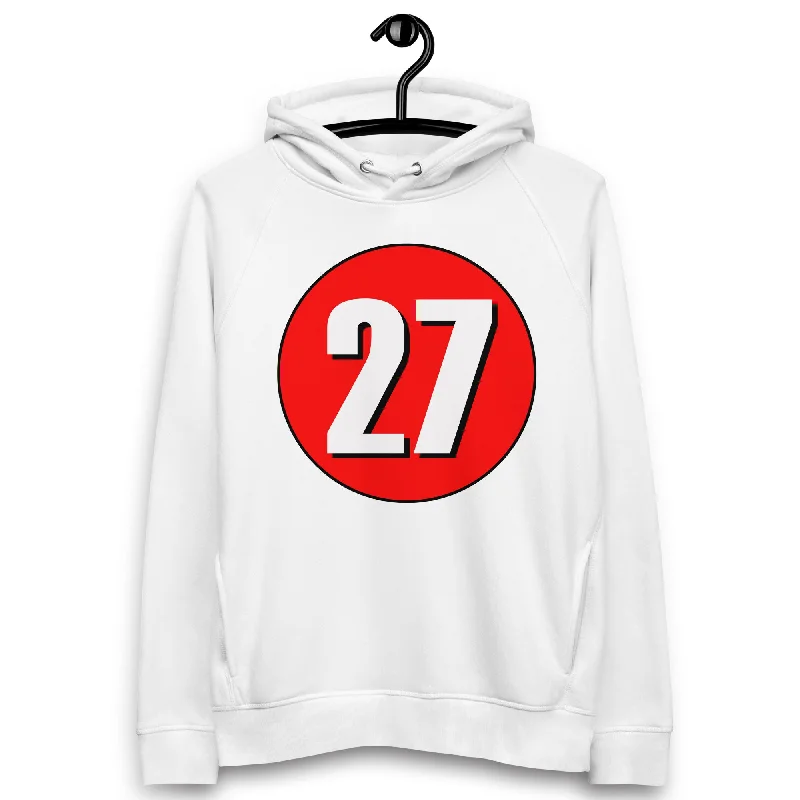Closeout Sale Unisex pullover hoodie: White on Red 27