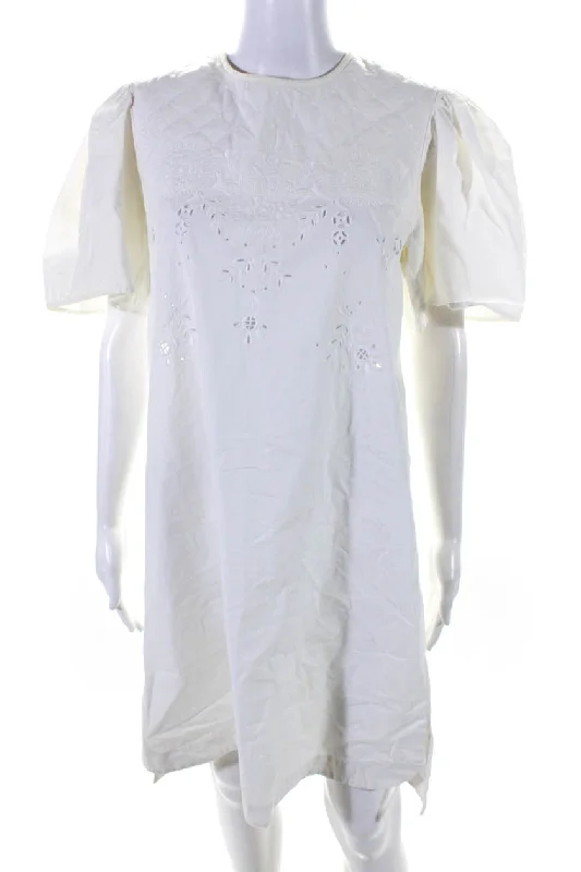 Blowout Deals Isabel Marant Etoile Women's Puff Sleeve Embroidered Shift Dress White