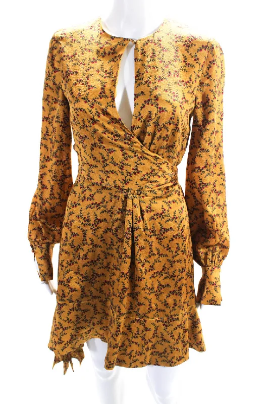 Bargain Prices Jonathan Simkhai Womens Hammered Satin Floral Wrap Waist Dress Gold