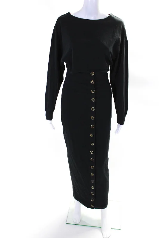 Fantastic Offers A.W.A.K.E Women's Round Neck Long Sleeves Button Down Maxi Dress Black Fantastic Offers A.W.A.K.E Women's Round Neck Long Sleeves Button Down Maxi Dress Black