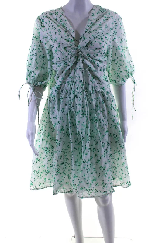 Crazy Savings Merlette Womens Cotton Floral Short Sleeve V-Neck A-Line Dress White