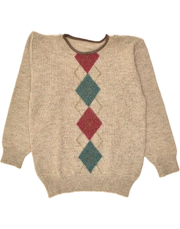 Can't Be Beat VINTAGE Womens Boat Neck Jumper Sweater UK 18 XL Beige Argyle/Diamond Wool Can't Be Beat VINTAGE Womens Boat Neck Jumper Sweater UK 18 XL Beige Argyle/Diamond Wool