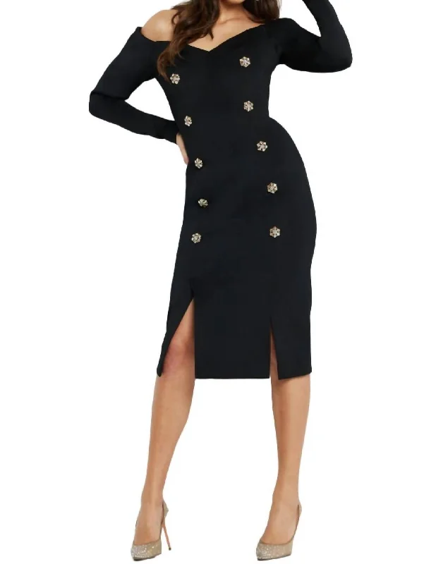 Seasonal Sale Off- Shoulder Fitted Dress In Black/ude