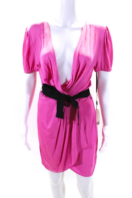 Final Markdown D&G Dolce & Gabbana Womens Short Sleeve  V Neck Mini Wrap Dress Pink