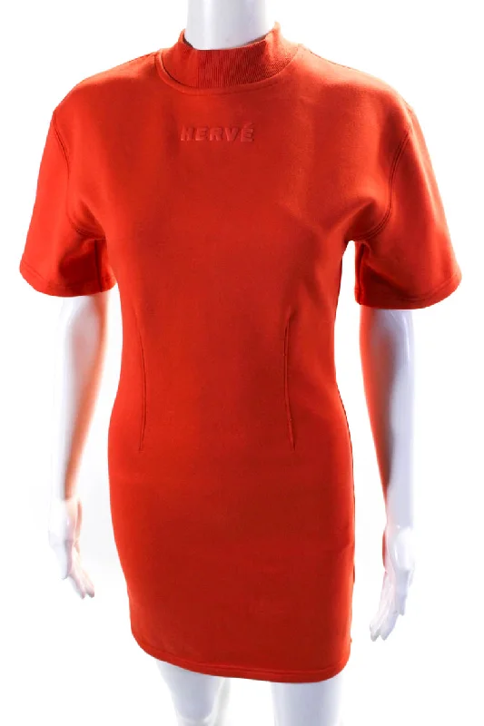 New Markdowns Herve Leger Women's Round Neck Short Sleeves Bodycon Mini Dress Orange New Markdowns Herve Leger Women's Round Neck Short Sleeves Bodycon Mini Dress Orange