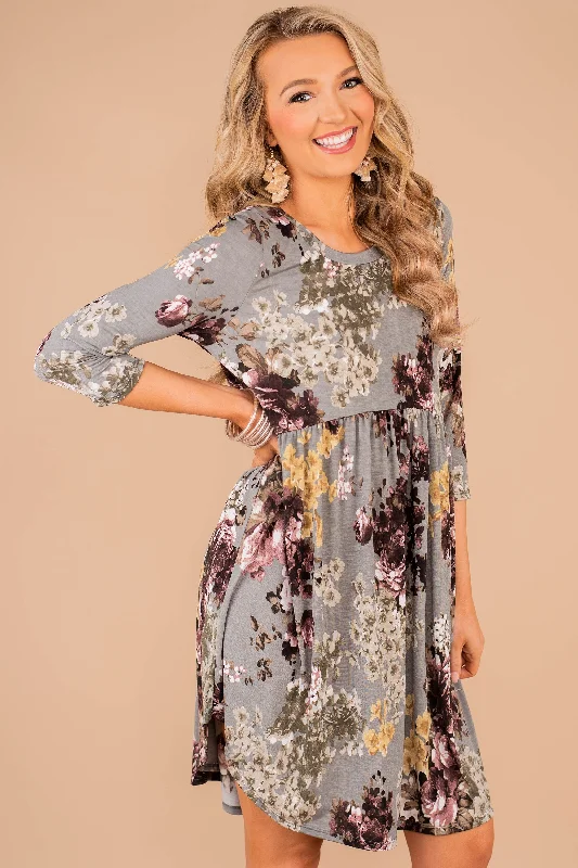 Extra Savings Start Your Week Gray Floral Dress