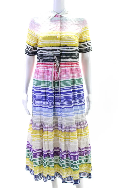 Super Deal Vilagallo Womens Embroidered Striped Short Sleeve Shirt Dress Multicolor IT 36