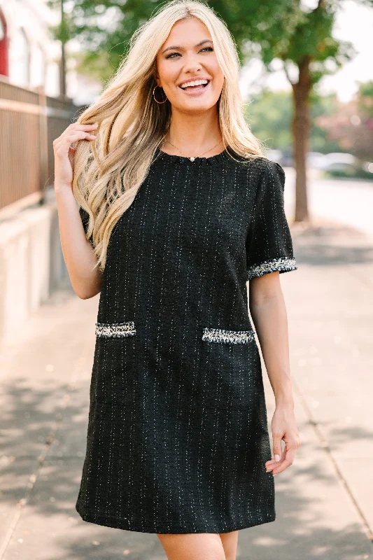 Price Meltdown On Time Black Tweed Mini Shift Dress
