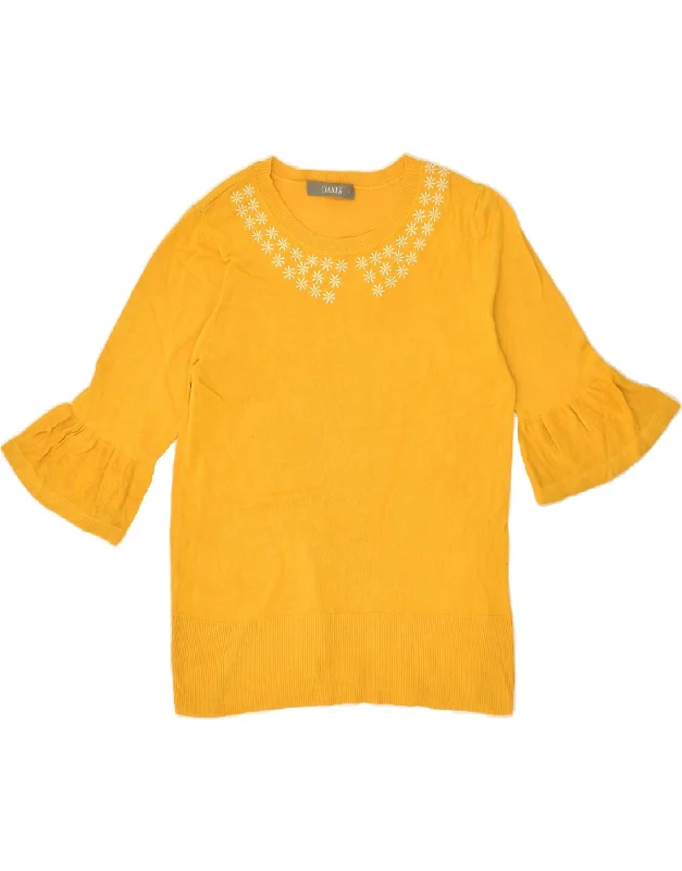 Savings Alert OASIS Womens 3/4 Sleeve Boat Neck Jumper Sweater UK 8 Small Yellow Cotton Savings Alert OASIS Womens 3/4 Sleeve Boat Neck Jumper Sweater UK 8 Small Yellow Cotton