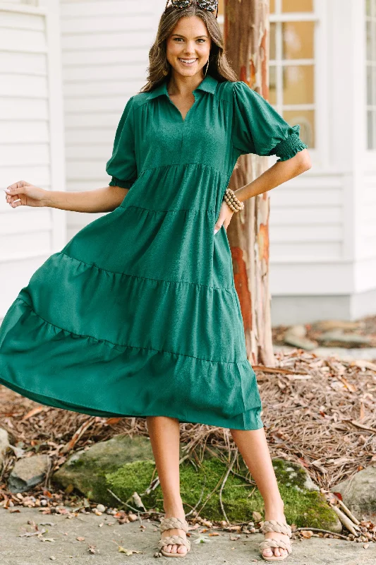 Instant Discount Looking For You Forest Green Tiered Midi Dress