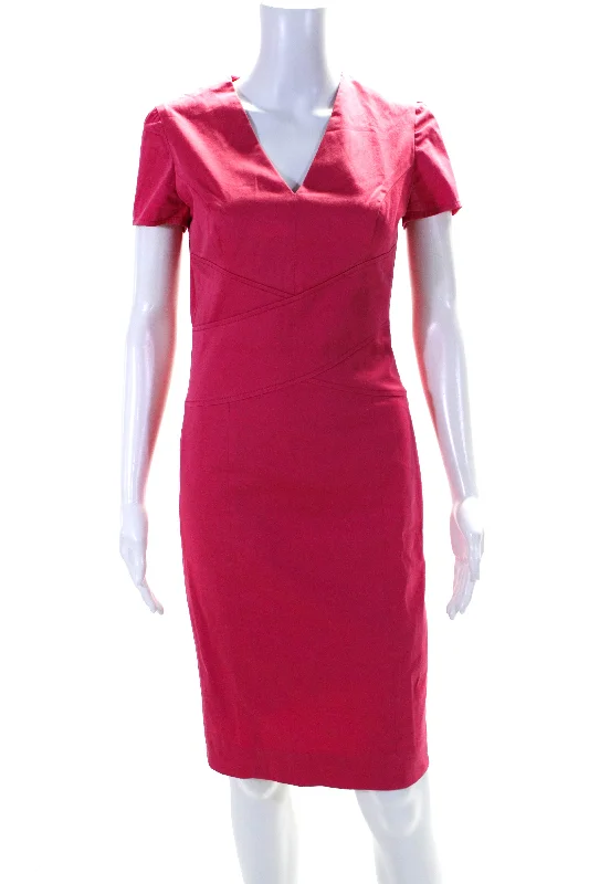 Exclusive Access Carolina Herrera Womens Short Sleeve V Neck Sateen Midi Sheath Dress Pink Exclusive Access Carolina Herrera Womens Short Sleeve V Neck Sateen Midi Sheath Dress Pink