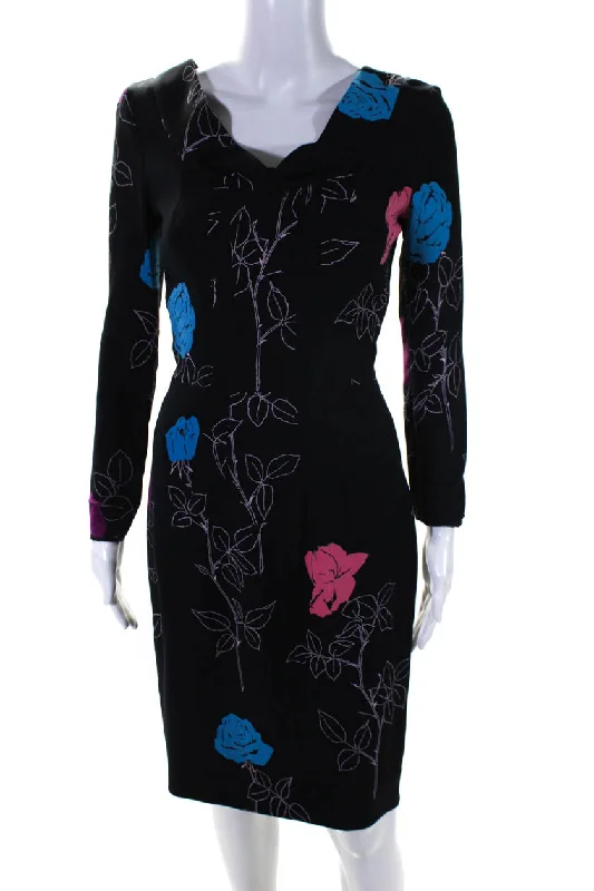 Markdown Madness Oscar de la Renta Women's Long Sleeve Cowl Neck Floral Sheath Dress Black Markdown Madness Oscar de la Renta Women's Long Sleeve Cowl Neck Floral Sheath Dress Black