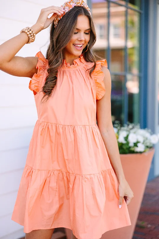 Grand Opening Sale No Worries Orange Ruffled Dress