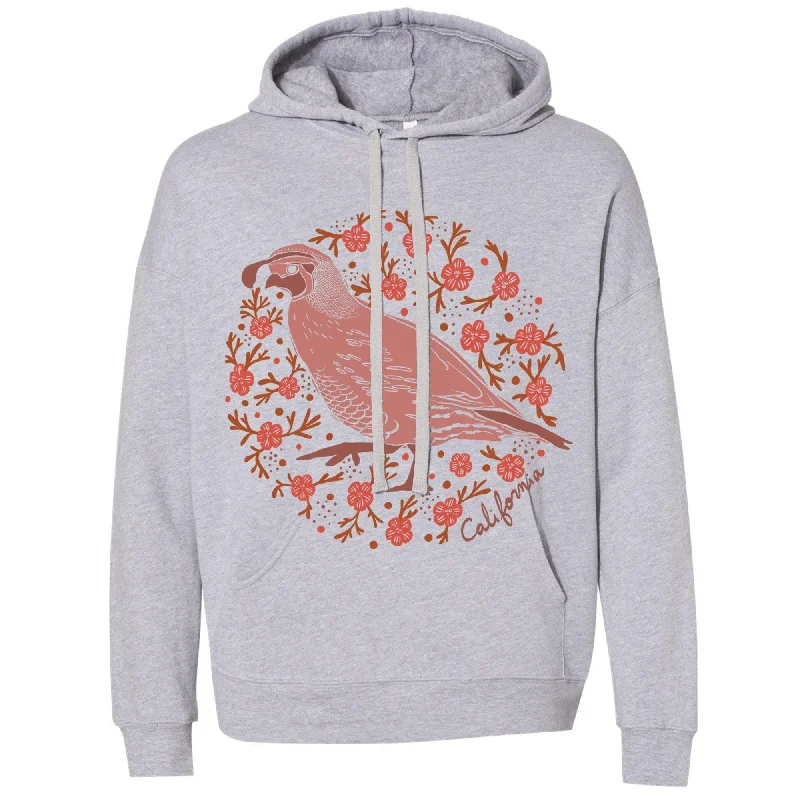 Holiday Sale California Poppy Quail Drop Shoulder Hoodie