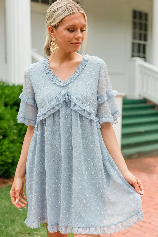 Blowout Sale Show Your Soft Side Light Blue Swiss Dot Dress