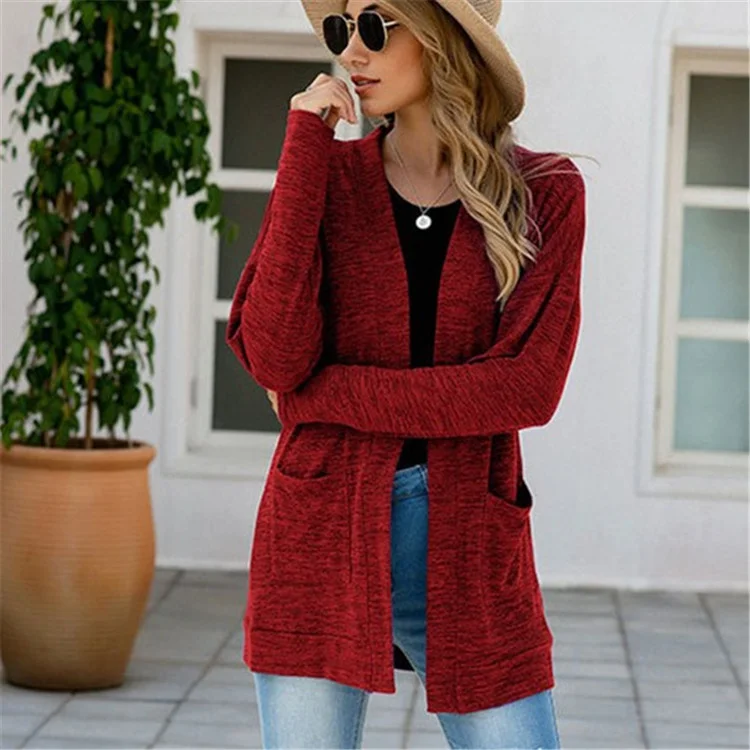 Super Sale Women Casual Long Sleeve Pocket Knitted Cardigan Coat
