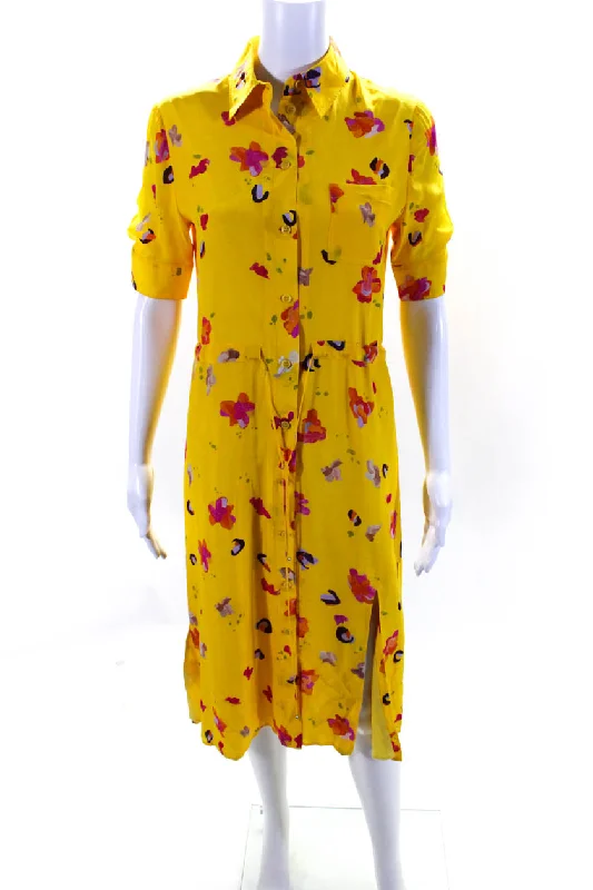 While Supplies Last Altuzarra Womens Yellow Floral Silk Tie Front Short Sleeve Shift Dress