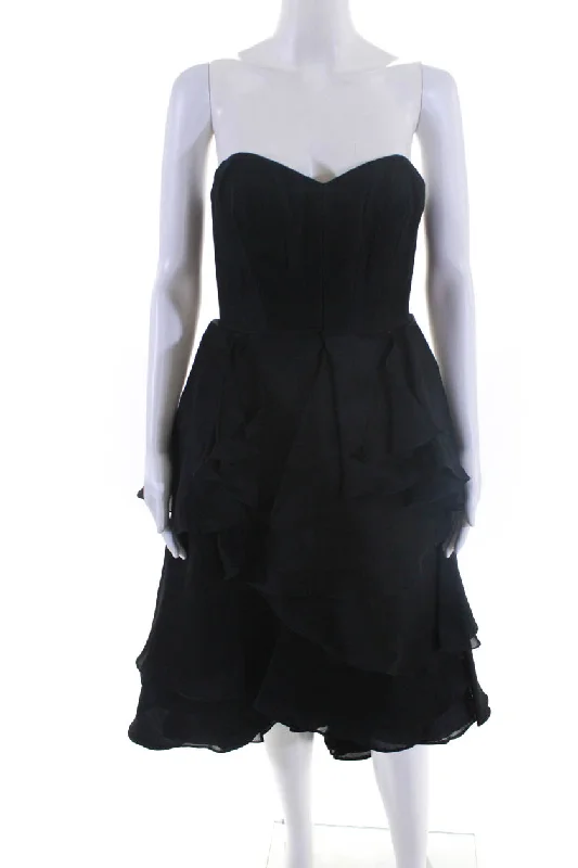 Discount Deals Rafael Cennamo Women's Strapless Ruffle Silk Cocktail Dress Black
