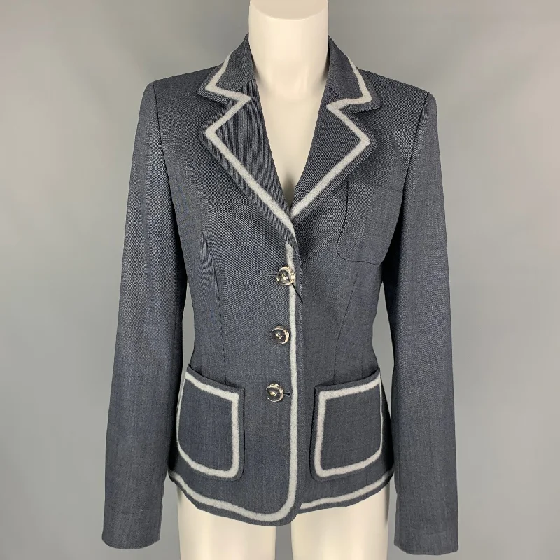 Epic Deals ESCADA Size 6 Grey & Light Grey Twill Virgin Wool Jacket
