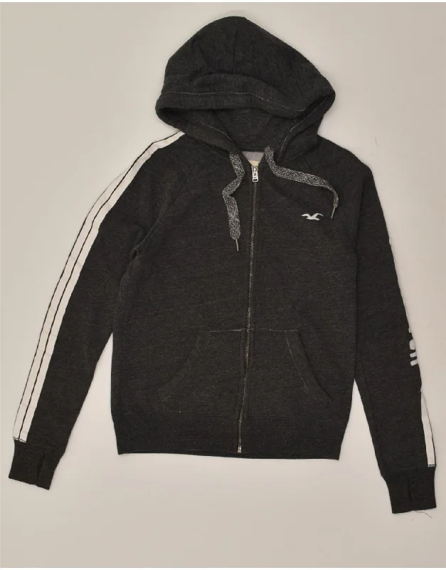 Overstock HOLLISTER Womens Graphic Zip Hoodie Sweater UK 6 XS Grey Cotton