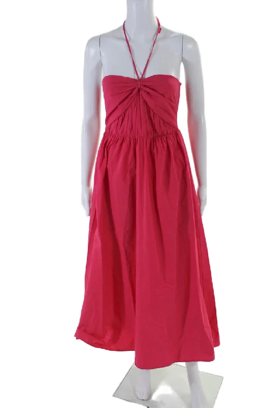 Final Markdown Xirena Womens Red Tulip Cotton Halter Neck Sleeveless Avalin Dress