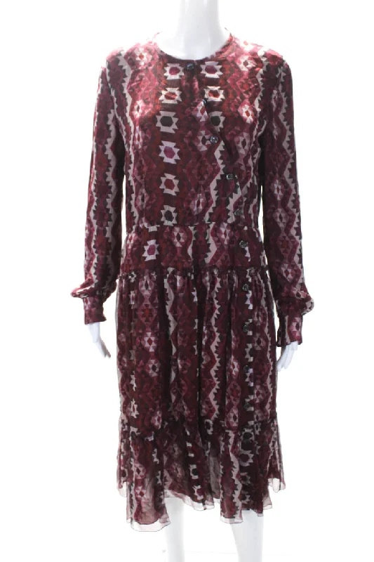 Steals and Deals Altuzarra Womens Silk Geometric Print A Line Dress Red Purple