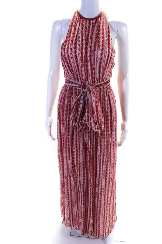 Discount Days Thomas Wylde Women's Round Neck Sleeveless Abstract Maxi Dress Red