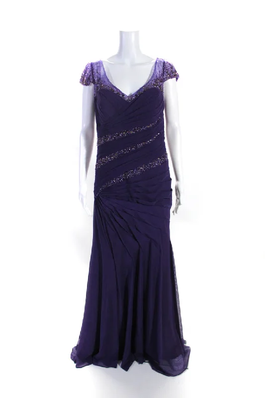 Reduced Prices Rina di Montella Womens Back Zip Mesh Sequin Beaded Gown Purple