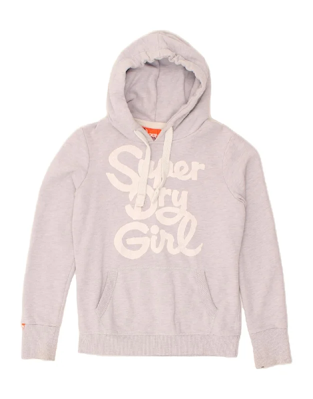 Great Deals SUPERDRY Womens Graphic Hoodie Jumper UK 14 Medium Grey Cotton