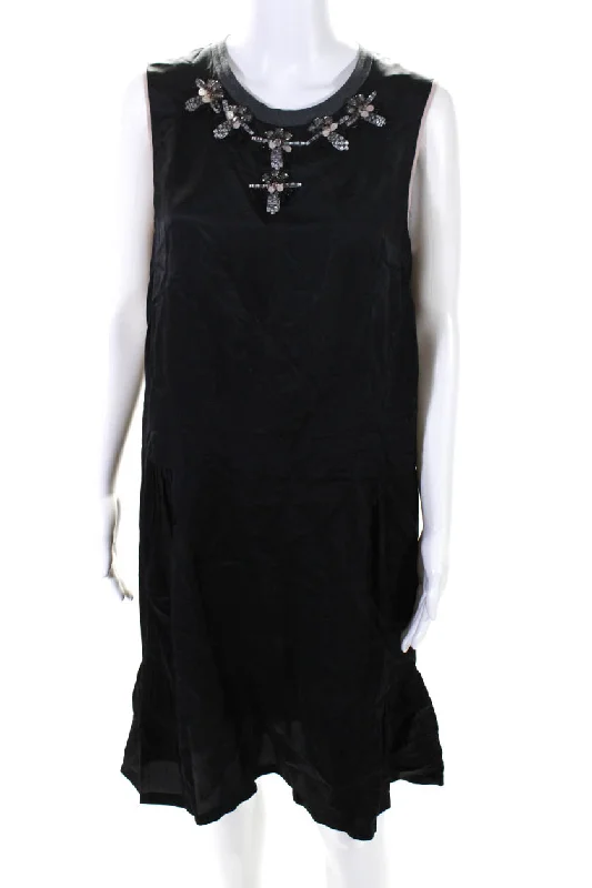 Discount Deals Marni Womens Beaded Round Neck Sleeveless Zip Up Mid-Calf Dress Black