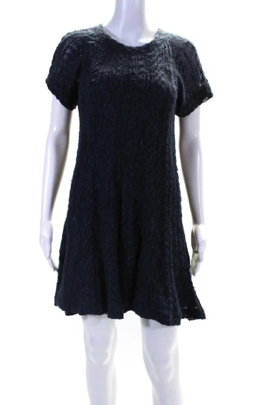 Hurry In Chanel Womens Alpaca Short Sleeves Sweater Dress Blue