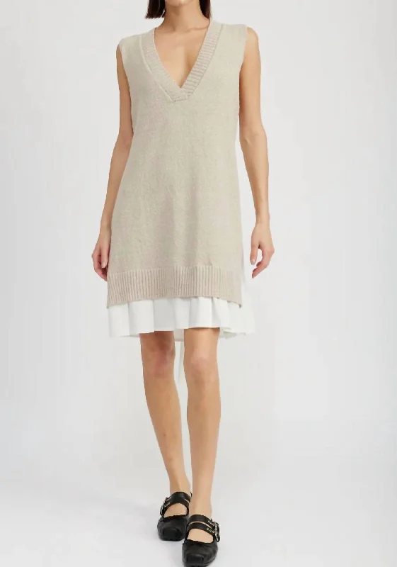 Quick Sale Whitney Mixed Media Mini Dress In Natural White