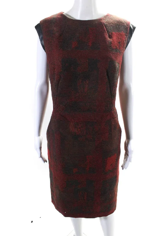 Unbeatable Prices Lafayette 148 New York Women's Leather Trim A-Line Midi Dress Red