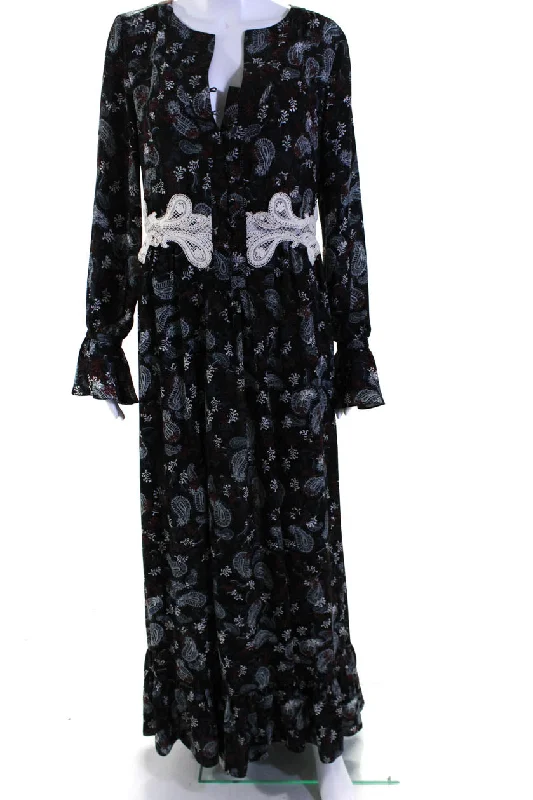 Special Savings Thakoon Womens Crepe Paisley Printed Long Sleeve A-Line Maxi Dress Black Special Savings Thakoon Womens Crepe Paisley Printed Long Sleeve A-Line Maxi Dress Black