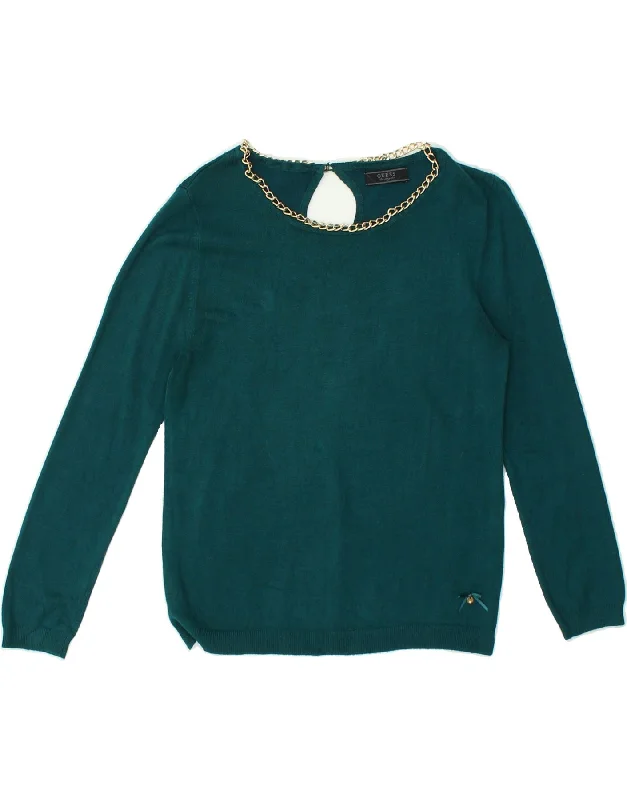 Super Sale GUESS Womens Crew Neck Jumper Sweater UK 4 XS Green Viscose