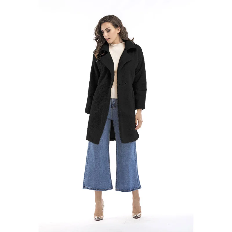 Major Savings Solid Color Winter Pattern Medium Length Plush Cardigan Coat