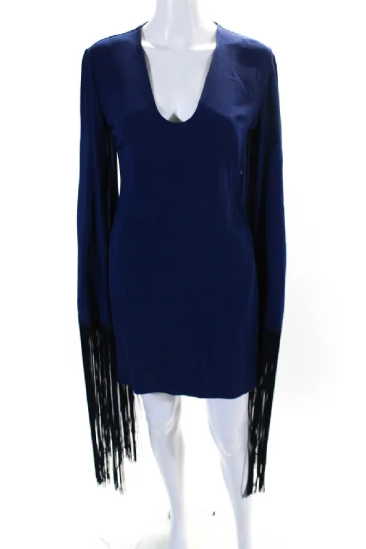 Buy More, Save More Stella McCartney Womens Long Sleeves Fringe Detail Sheath Dress Blue
