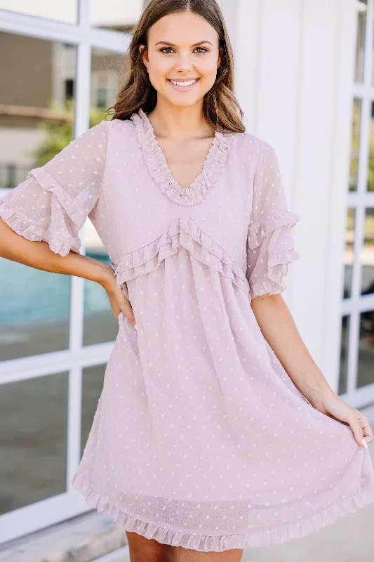 Can't Miss Show Your Soft Side Light Mauve Pink Swiss Dot Dress